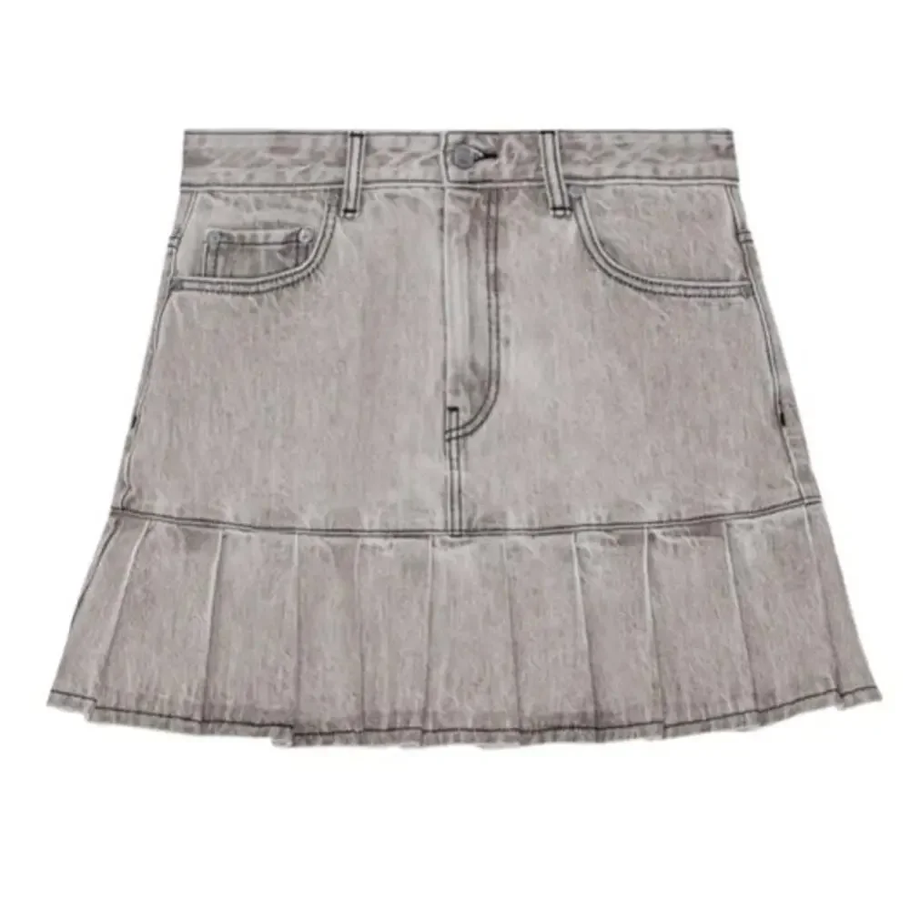Ganni Future Denim Pleated Mini Skirt Gray Wash EU Size 40 / US Size 8